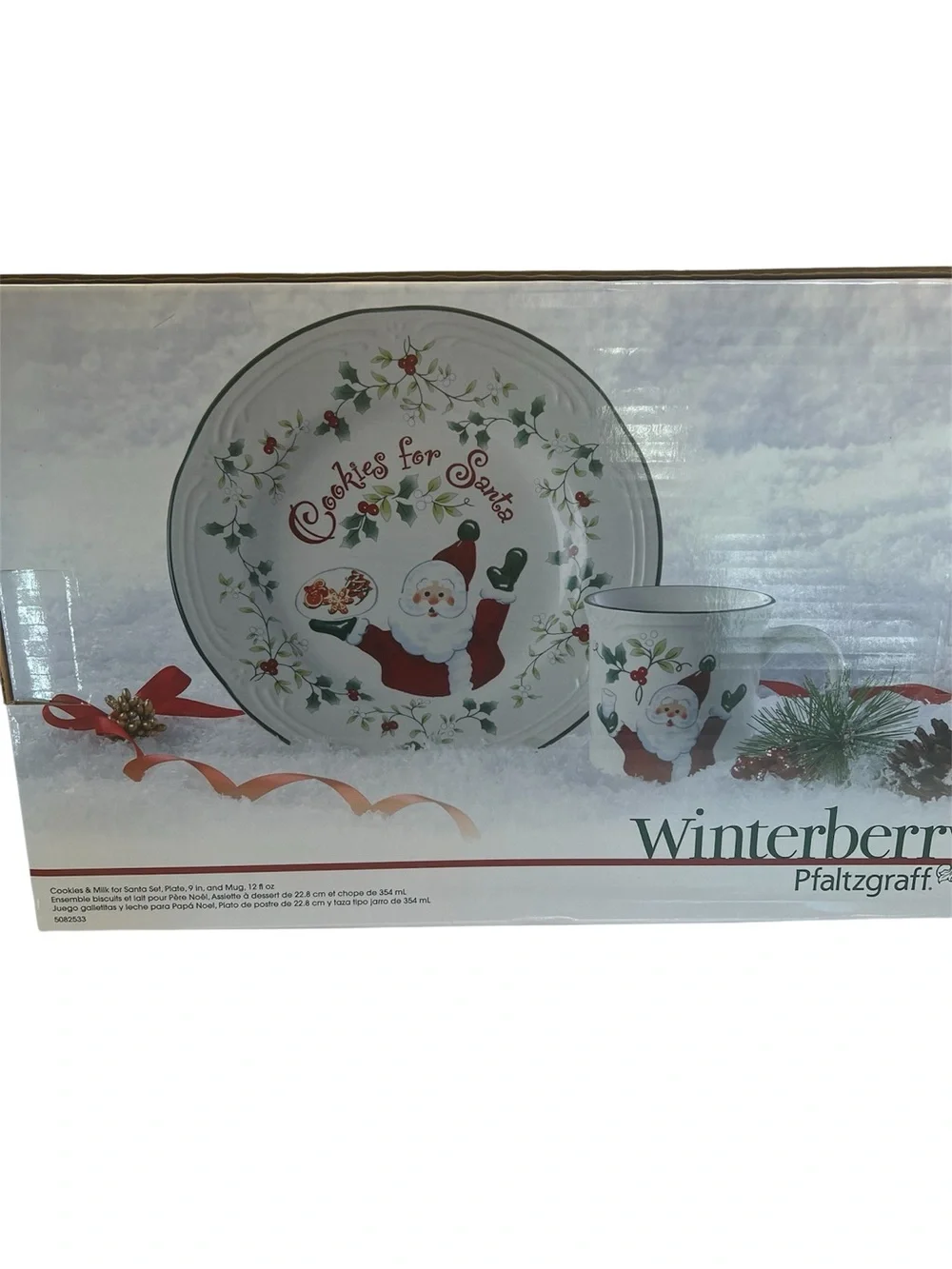 Winterberry Cookies for Santa White/Red/Green Santa Plate and Mug—NWT